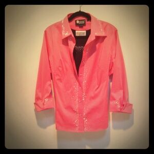 Salmon pink shirt with Swarovski crystals